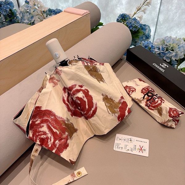 シャネル 雨晴兼用折りたたみ傘 偽物☆バラのパターン shr28152